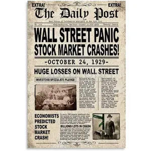 MRITERBU The Great Depression Wall Art Poster 1929 Crash ART Poster Stock Market Decor Poster 3 Canvas Painting Posters And Prints Wall Art for Living Room Bedroom Decor 20x30inch(50x75cm)