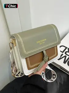 Women's Fashion Crossbody Shoulder Bag, Colorblock Design, Small Square Style, Wide Strap, Perfect for Parties, Dates, School, Outdoor Use, Fashionable Crossbody Bag, Fashionable Patterned Bag