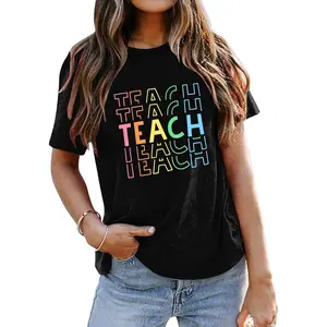 Teacher Shirts Women Teach Print Graphic Tees Kindergarten Elementary Teaching Life Shirts Back to School Tees Tops