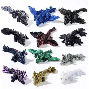 12PCS 3D Printed Dragon Set – Articulated Crystal Dragons, Cool Fidget Toys & Desk, 3D Printed, Vibrant Gift for Teens, Adults, Favors