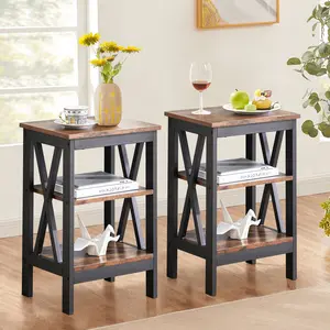 VECELO Nightstand Set of 1 or 2 Modern Bedside Tables Wood  Side End Table with X-Design Frame 3-Tiers Open Storage Shelf for Bedroom Living Room,Brown,Black,White