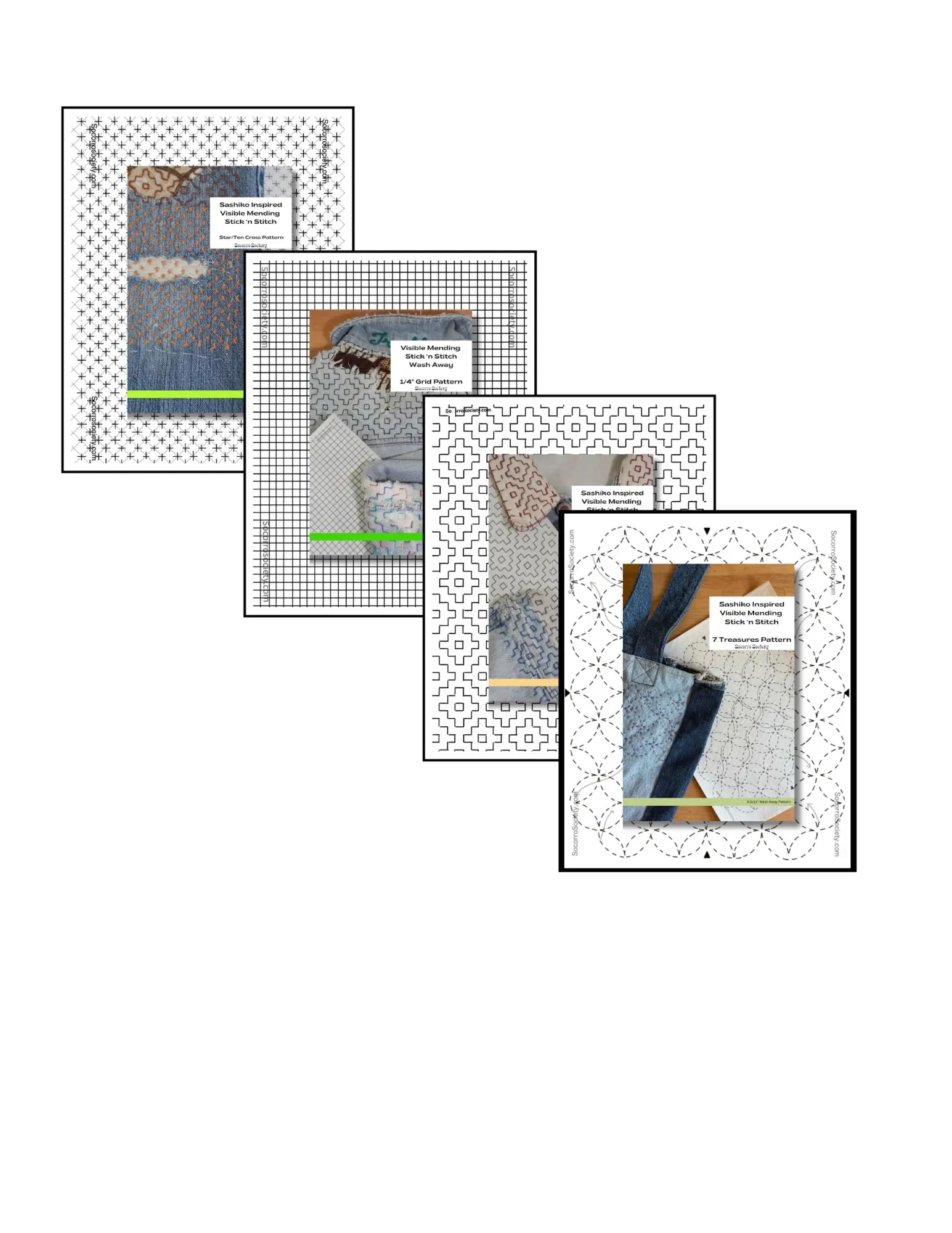 Socorro Society Sashiko Inspired Mending Stick and Stitch Pattern Bundle/ full sheets