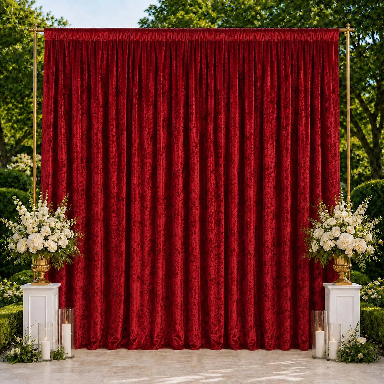 10ft x 14ft Premium Crushed Velvet Backdrop Curtain Red – Stage Backdrop Panel & Event Drape with Rod Pocket, 70% Blackout