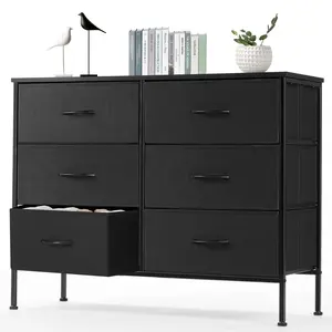 Drawer Dresser, Wide Chest of Drawers Nightstand Storage Tower Storage Fabric Dresser with Wood Top for Living Room, Bedroom, Hallway