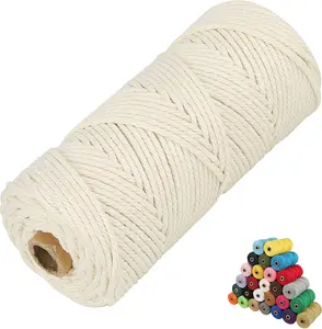 Macrame Cotton Cord, 2/3/4/5/6Mm Natural Cotton Cord Perfect Macrame Supplies for Macrame Plant Hangers DIY Crafts (Natural White, 3Mm*109Yards) LECZIVOEN