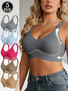 5 Piece Seamless Push-Up Sports Bra Set, Daily Wear Home Commute, Comfortable Underwear for Women, Perfect for Gym and Casual Use, Workout Bras