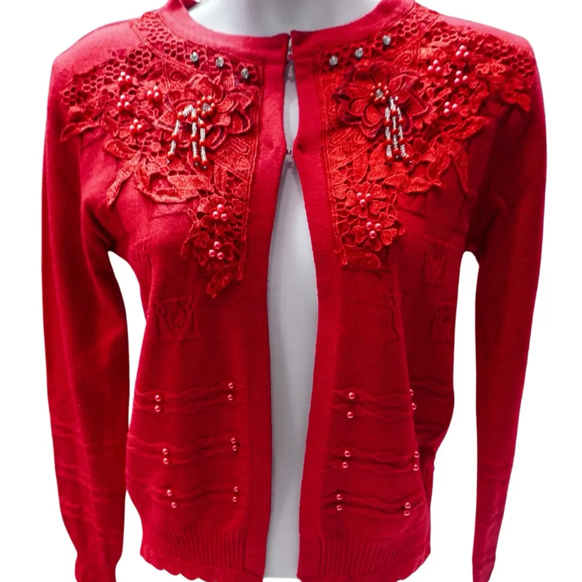 Women's Fashion Hand-Knit Cardigan Sweater - Guatemalan Style, Floral Embroidery, Long-Sleeve Casual Button-Front Outerwear, Knitting, Tops, Longsleeves, Cotton, Flower Motif