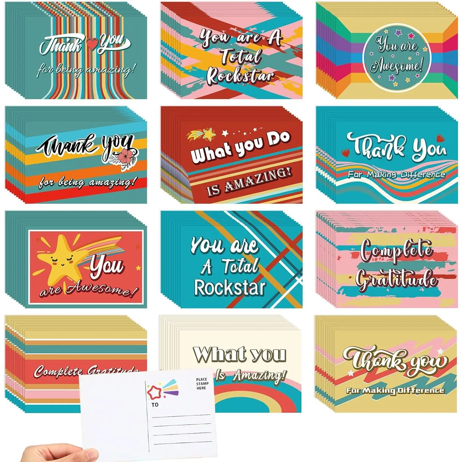 120 count Thank You Cards 4 x 6 Inch Appreciation Postcards Assorted Greeting Cards Blank Note Cards, 12 Styles