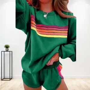 Viral Rainbow Outfit | Loose Fit Hoodie & Shorts Matching Set | Rainbow Print Hoodie Set | Colorful Rainbow Two-Piece Set |