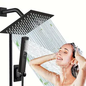 ShowerHead,8"High Pressure Square RainShower Head and 2-in-1HandShower.Equipped with 78"Hose, 3Way DiverterValve,Adhesive ShowerHead Holder shower replacement