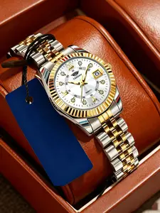New Fashionable Men's and Women's Couple Watches, Night Light Calendar, Analog Quartz, Round Face, Alloy Case, All Seasons