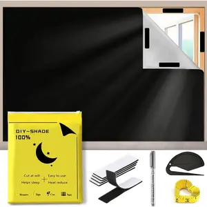 5pcs Set Blackout Shades/Blinds for Windows | 118" x 57", 100% Blackout Material, Adhesive Tapes, Classic Style, Black Finish, Ideal for Baby Nursery, Bedroom, Living Room, Travel - CUBIDUPI