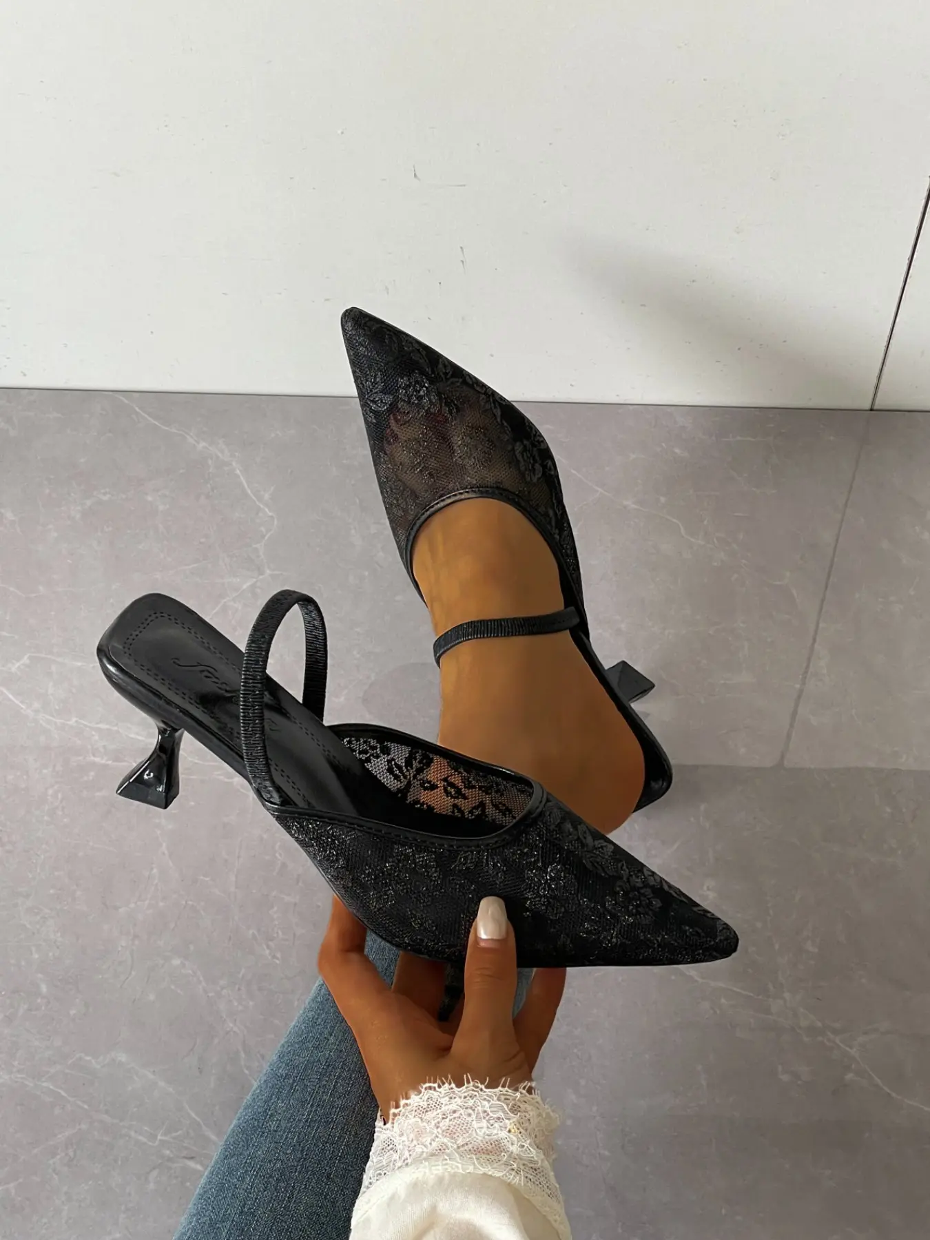 Floral Lace Mules, Embroidered Mesh High Heels, Minimalist Strap Mules, Casual Dating High Heels, Elegant Women's Shoes, Stiletto Heel Mules