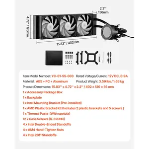 VEVOR CPU Liquid Cooler, AIO CPU Water Cooler - 3x 120mm PWN Fans Pump, Customizable Black PC Liquid Cooler with 2.1'' LCD Display ARGB light, for Intel 115X/1366/2011/1700/1200, AMD AM4/AM5