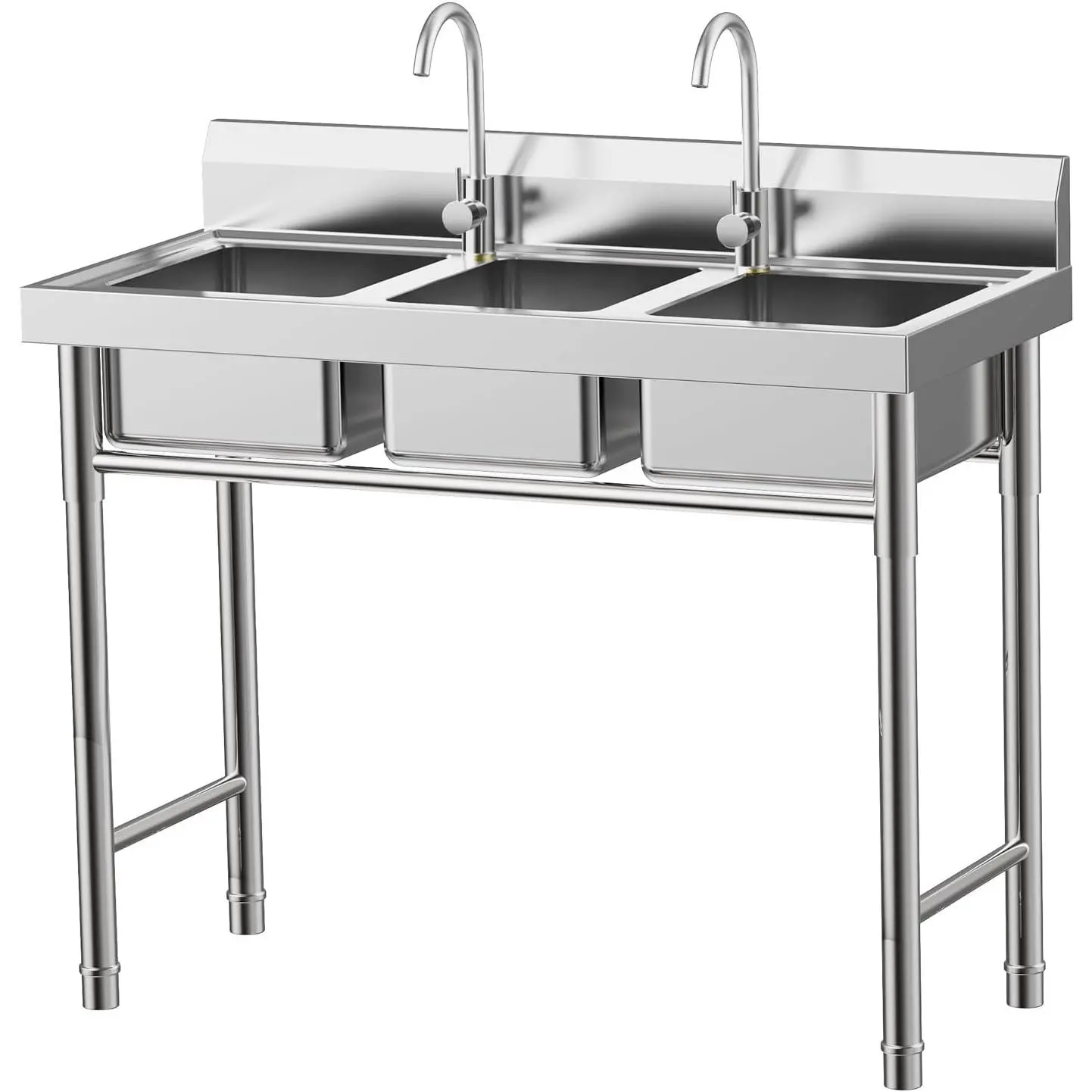 Heavy Duty Rustproof 304 Stainless Steel Rectangle Kitchen Sink Workstation, Freestanding 3*Sinks Commercial Model, 99*46*91cm, 440lbs Load Capacity, 3*Drains, 4 Support Legs, Splash-Proof Filter, 13-15L Per Basin, for Restaurants (Kitchen Gadgets)