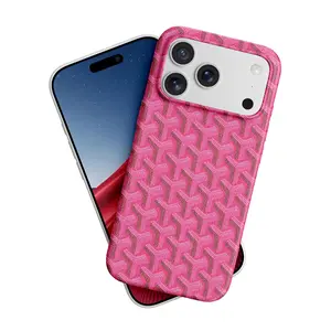 Glossy Film Case for  iPhone 17,16,15,14,13,13,12,11 Pro Max 17 Air, Luxury Faux Leather Chevron Pattern, Chic Pink Orange Aesthetic Designer Cover, Scratch Resistant Shockproof Shell