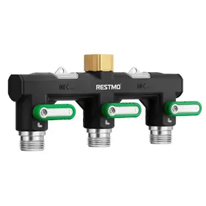 Restmo 3 Way Full Metal Garden Hose Splitter Heavy Duty, Heavy Flow Faucet Adapter with Extra-Wide Ports Diameter & Extended Shut-Off Handles, 3/4 Inch GHT Thread for Outdoor Faucet Spigot - Green summergarden