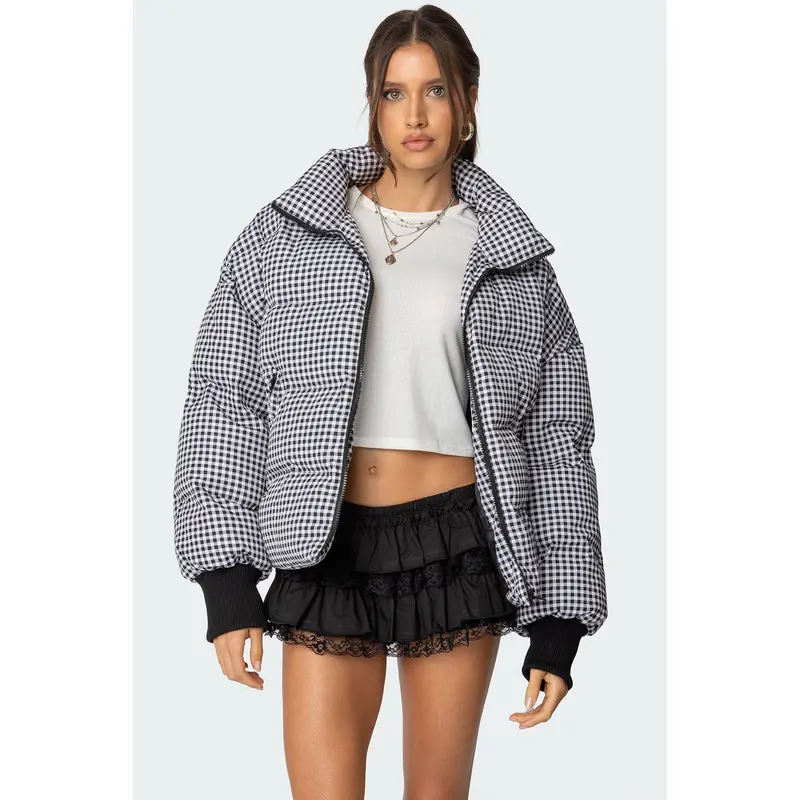 Oversized Gingham Puffer