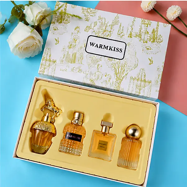 WARMKISS Women's Perfume EDT 4PCS Gift Set, Long Lasting Natural Spray, Floral Fruity Woody Gourmand Vanilla Scent, Sweet Romantic Girly Clean Scent, Portable Mini Luxury Box, Ideal For Daily Commute Date Birthday Holiday Gift, Fresh Summer Scent, Unisex