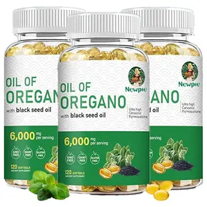 Oregano Oil  6000 mg (per serving), Retains High Concentrated Carvacrol & Thymoquinone, Non-GMO, Gluten Free, 120 Count