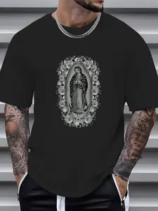 100% Cotton Virgen De Guadalupe Virgin Mary Graphic Tee T-Shirt T Shirt, Graphic Tees Men,Summer Tops