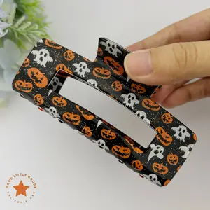Halloween Rectangle Spooky Cute Hair Claw Clips, Fun Horror Durable Plastic for Women & Girls, Hair Accessory for Wife, GF, Bestie, Witches, BFF, 4 Inches, Premium Quality, Perfect for long & thick hair