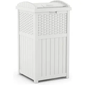 Suncast GHW1732WH Trashcan Hideaway Outdoor 33 Gallon Garbage Waste Bin, White