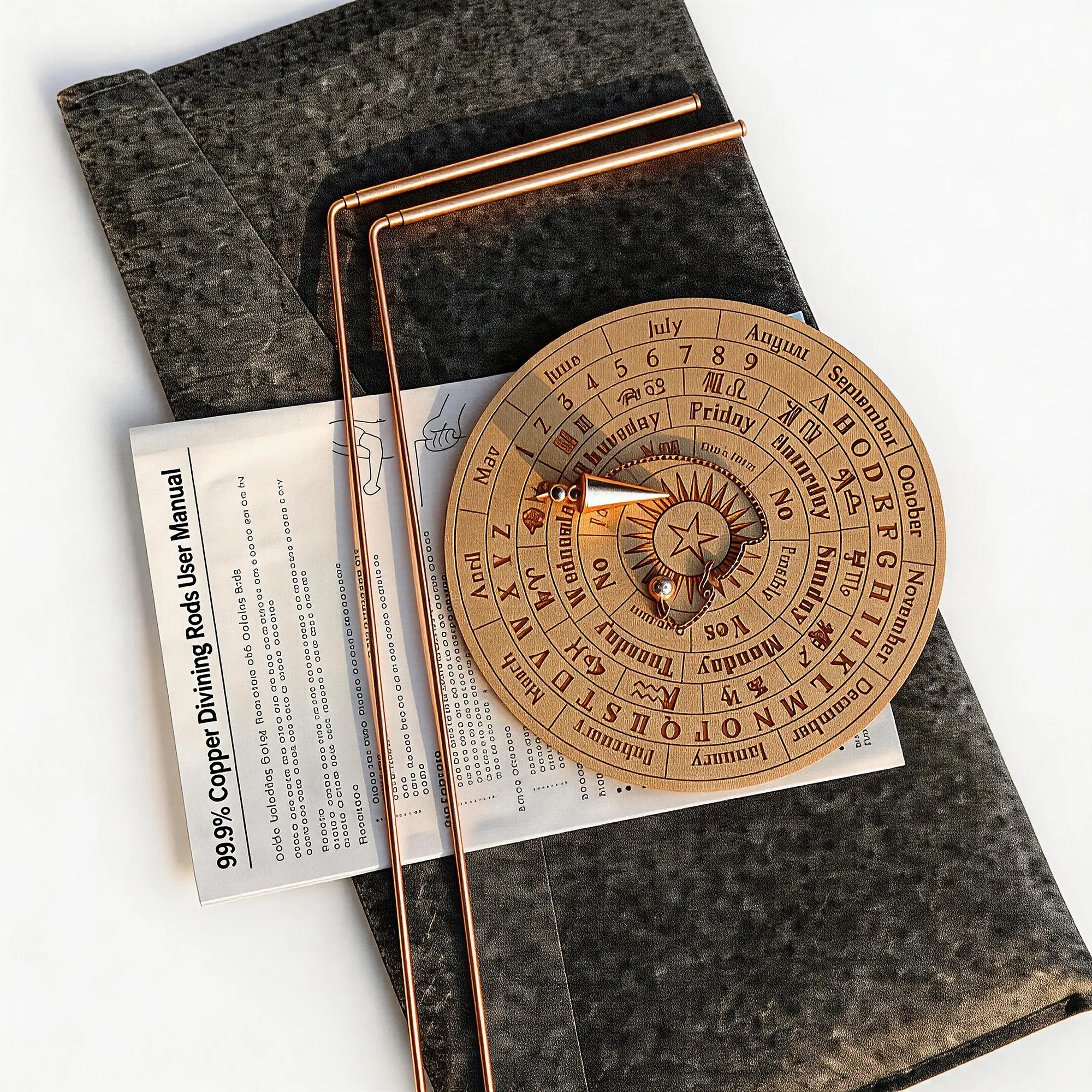 99.9% Copper Dowsing Rod, Spiritual Exploration Divination Tools-2L Copper Divining Rods with Bag & Pendulum Board Set for Ghost Hunting Equipment Water Line Locating Witching Spirit-Seeking