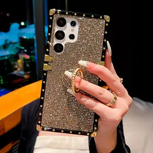 1pc Sequin Pattern Fashion Brand Anti Drop Rectangular Phone Case. Equipped With A RingBuckle Bracket. Suitable Compatible With Samsung Galaxy S25Ultra/S24FE/S22U/S21U/S24Ultra 5G,Suitable Compatible With IPhone 16 Pro Max/16Pro/16plus/16/15Promax Model