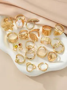 20 Pcs Gold Ring Set for Women, Chunky Statement Flower Finger Midi Rings, Big Boho Stacking Rings Pack Trendy Stuff Fashion Jewelry Gift