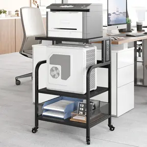 Garvee Printer Stand with Charging Station, 3-Tier Rolling Printer Cart with Power Outlets & USB Ports, Large Mobile Printer Table with Adjustable Shelf for Home Office, Under Desk Storage Rack