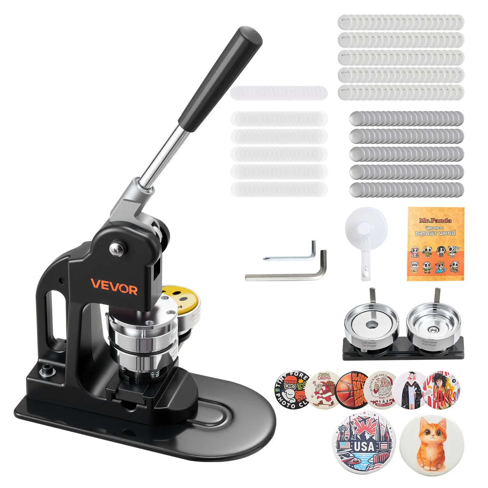 【Summerfinds】VEVOR Handheld ABS Plastic Button Maker Machine, 2.25in Pin Maker Kit with 500 Button Parts, Circle Cutter, Hex Wrenches, Coated Paper Magic Book, Ergonomic Handle, Adjustable Black Acrylics, for Badge Decoration, Handmade Gifts, Holidays