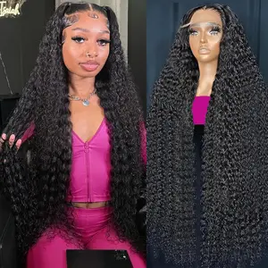 Zlzlblbl 30 Inch Curly Wave Lace Front Wigs Human Hair Pre Plucked 13x6 HD Lace Front Curly Wigs Human Hair 200% Density Glueless Frontal Wigs Curly Wig for Women Natural Black