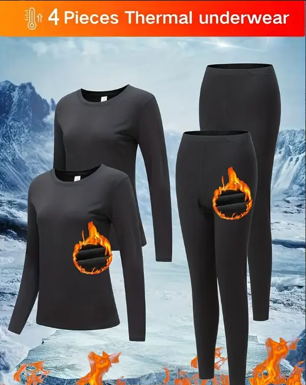 Women's Thermal Underwear Set (2 Set: Top & Bottom) – Fleece-Lined Heat Retention + Heating Tech, Double Warmth Without Bulk! Perfect for Ski Base Layer, Daily Commute & Loungewear – Super Versatile & Outfit-Friendly! Autumn & Winter Warmth Must-Have!flee