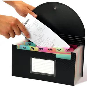 Check Size 13 Pocket Expanding File Folder, Accordion File Organizer Wallet Case for  Receipt Storage, 10 x 5.5 inches, Black