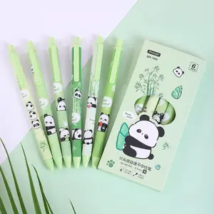 6-Piece Cute Panda Theme Click Pens Set, Quick-Drying Ink, Smooth Writing, Office Supplies, Elegant Stationery, Perfect School Reward