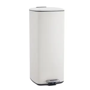 Space-Saving Stainless Steel Step Trash Can - 30L / 8 Gallon, Soft-Close Lid, Removable Inner Bucket, Fingerprint Resistant, Square Pedal Garbage Bin for Kitchen, Bathroom, Office, Laundry - Black
