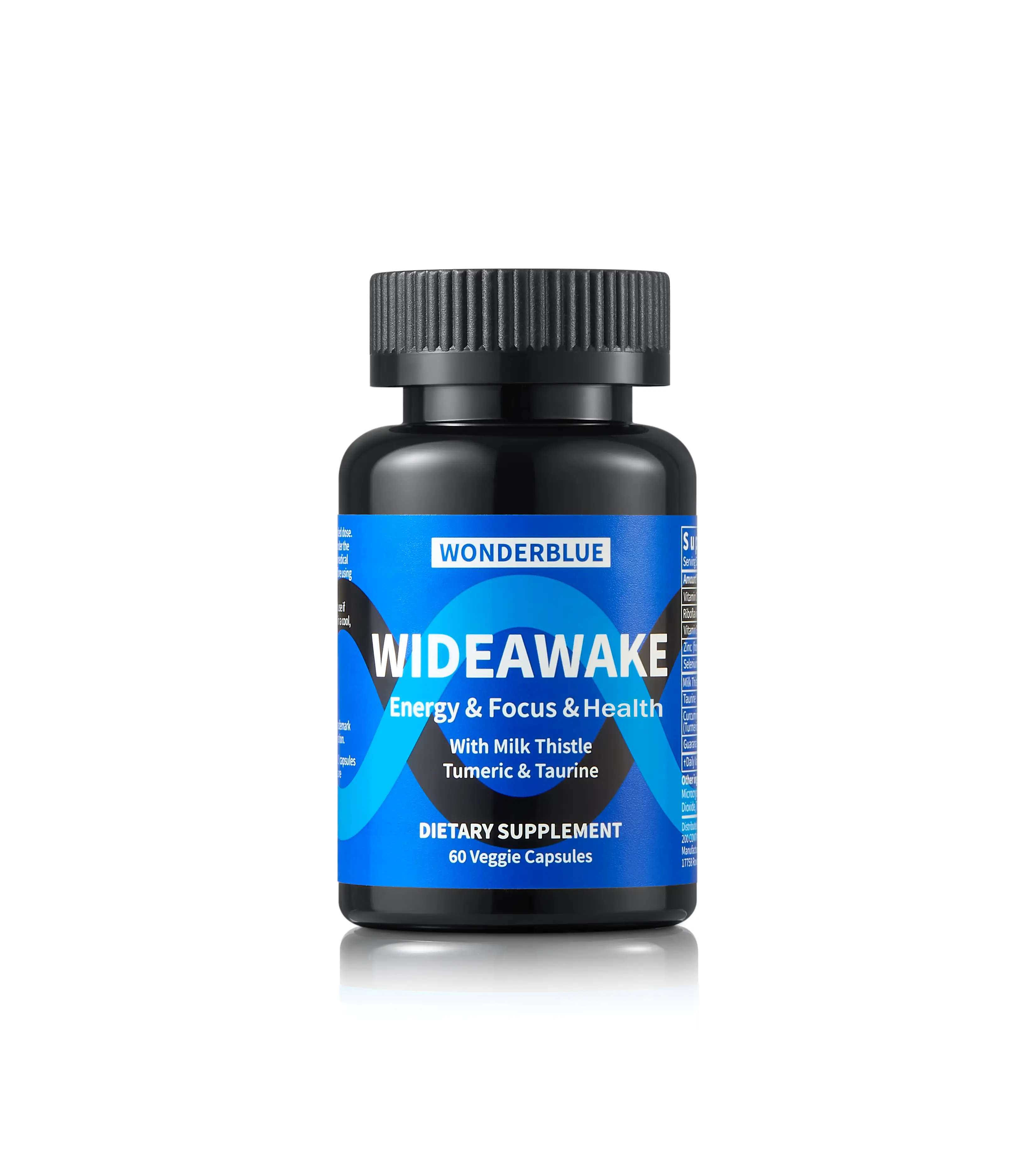 WonderBlue WideAwake - Natural Mental Clarity Formula with Milk thistle, Taurine & Turmeric - Energy & Focus Support - 60 Veggie Capsules Fitness Anti