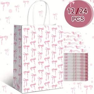 Bow Paper Gift Bags with Handles, 12/24 Pieces, Perfect for Valentine's Day, Bridesmaid Gifts, Birthdays, Weddings, Baby Showers, Surprise Gifts