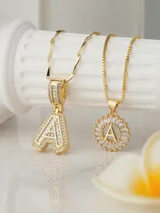 2 Piece Initial Necklace Set, Bubble Pendant, Zircon Letter Necklaces for Women & Men, Anniversary Gift Idea, Letters Necklace