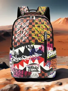 Unisex Hip-Hop Street Spray Paint Backpack, Grid Pattern Lightweight Print, Large Capacity Travel Bag, Adjustable Straps, Perfect Gift, Geometric Pattern Backpack