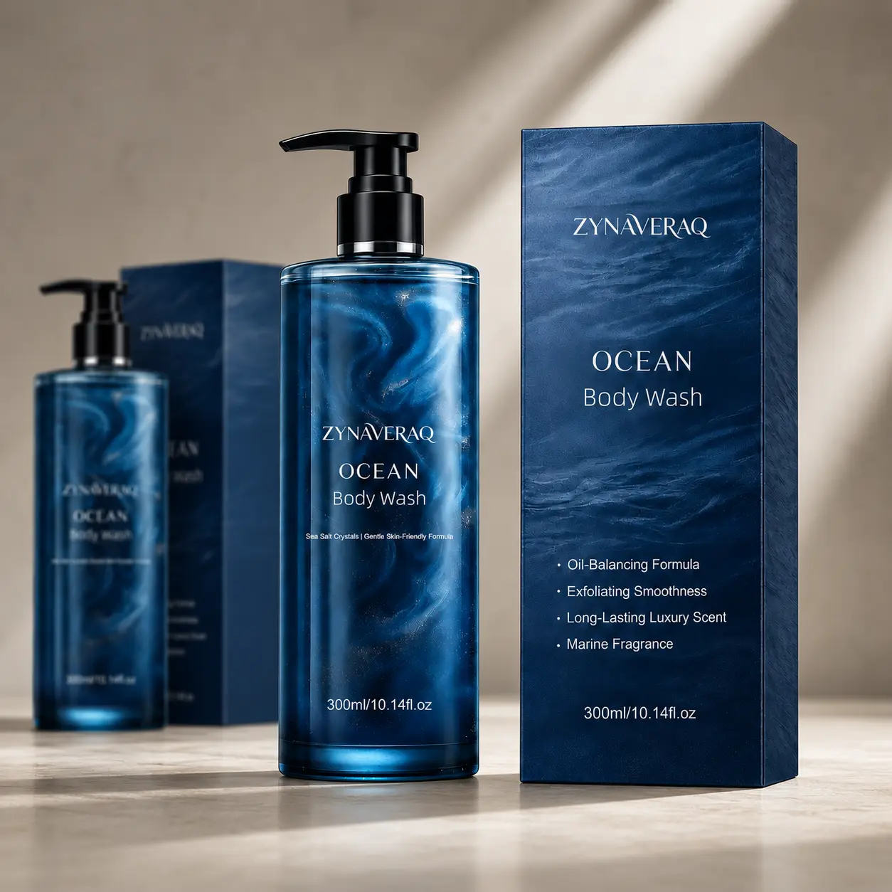 ZYNAVERAQ Men's Sea Salt Crystals Ocean Body Wash - 300ml Daily Shower Gel, Body Cleansing Products, Deep Cleaning, Oil Balancing, Refreshing Aquatic Scent, Cruelty-Free, Body Wash & Soap