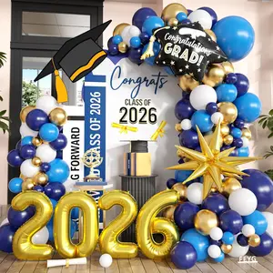 Graduation Balloon Arch Garland Kit, 2026 Graduation Party Decoration, Blue and Gold Grad Balloons with 2026 Number Balloons & Star Foil Balloon for Class of 2026 Congrats Party Supplies