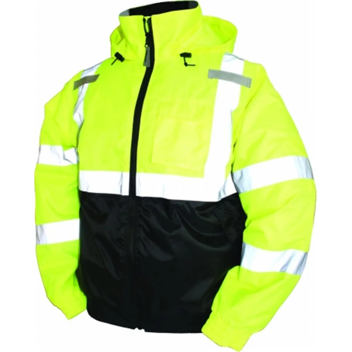 Tingley Rubber Bomber II High Visibility Waterproof Jacket, Large Lime Green J26112.LG, ANSI 107 Class 3 Compliant, Hooded, 3 Interior, 5 Exterior, Rain Protection, Roll Hood, Reflective, Cold Weather Work Environments, Workers, Outdoor, Insulated, High V