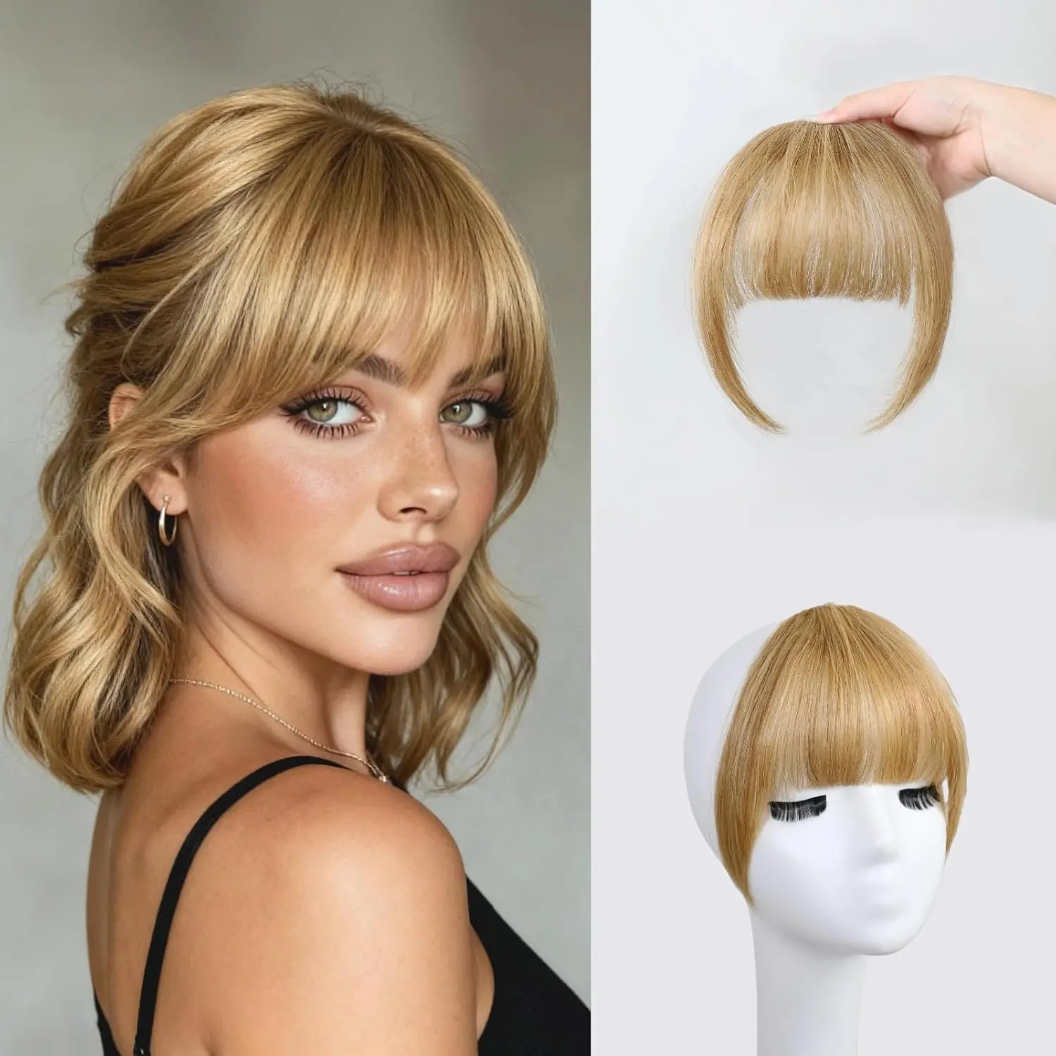 NAYOO Clip in Bangs 100% Real Human Hair for Women Blonde Wispy Bangs Hair Clip Soft Layered Natural Looking Fake Bang Fringe with Temples Hairpieces for Daily Wear(Black/Blonde/Brown)