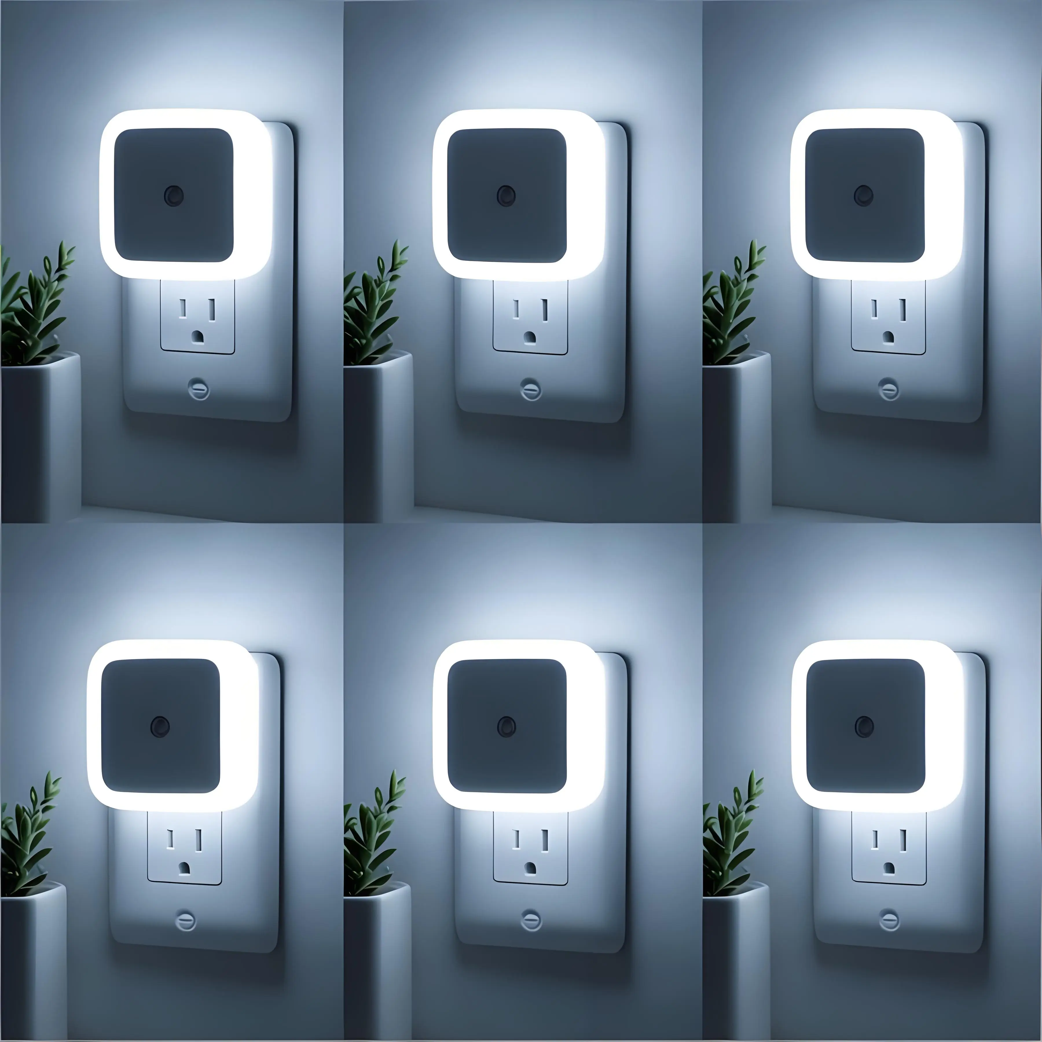 6-Pack Plug-in LED Night Lights with Dusk-to-Dawn Sensor, Energy-Saving Interior LED Lights, Cozy Lighting for Bedroom, Hallway, Bathroom Gadget (Indoor Lighting Accessory)