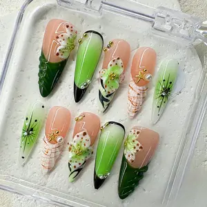 NailPhoria FOREST WHISPER - Handmade Press-On Nails | Reusable, Salon-Quality, Long-Lasting, Glossy Design