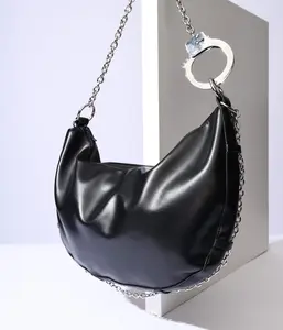 Black & Silver Handcuff Slouch Bag