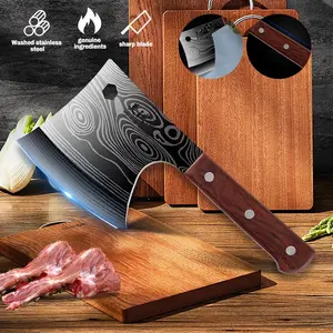 Kitchen Knife Meat Cleaver Heavy Duty Butcher Knife, Stainless Steel Bone Chopper with Wooden Handle, Sharp Kitchen Cleaver for Meat Cutting