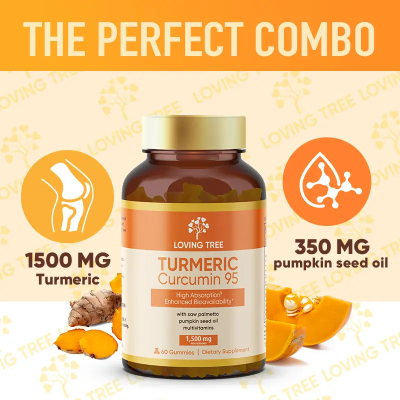 Loving Tree Joint Support Supplement - With 95% Curcuminoids, Black Pepper, Pumpkin Seed Oil, and Saw Palmetto - Supports Bone Density and Joint Health - 60 Gummies